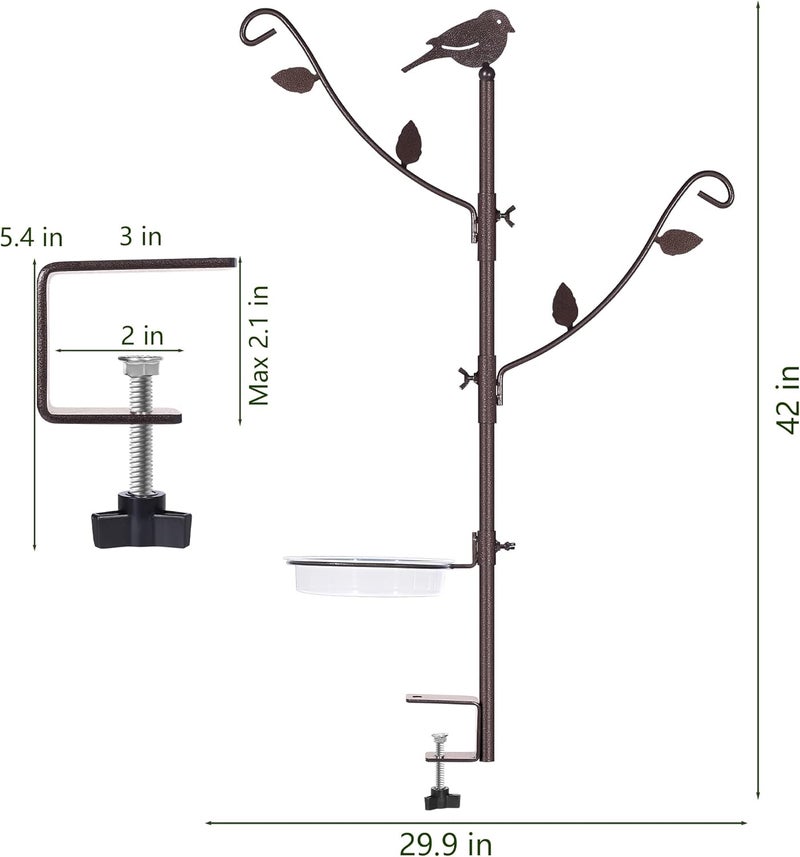 YINGYM Deck Bird Feeder Pole Porch Multi-Hooks Hanging Kit for Outside with Two Adjustable Branches, Water Bowl, Bird Feeder Planter Hanger - Image 2